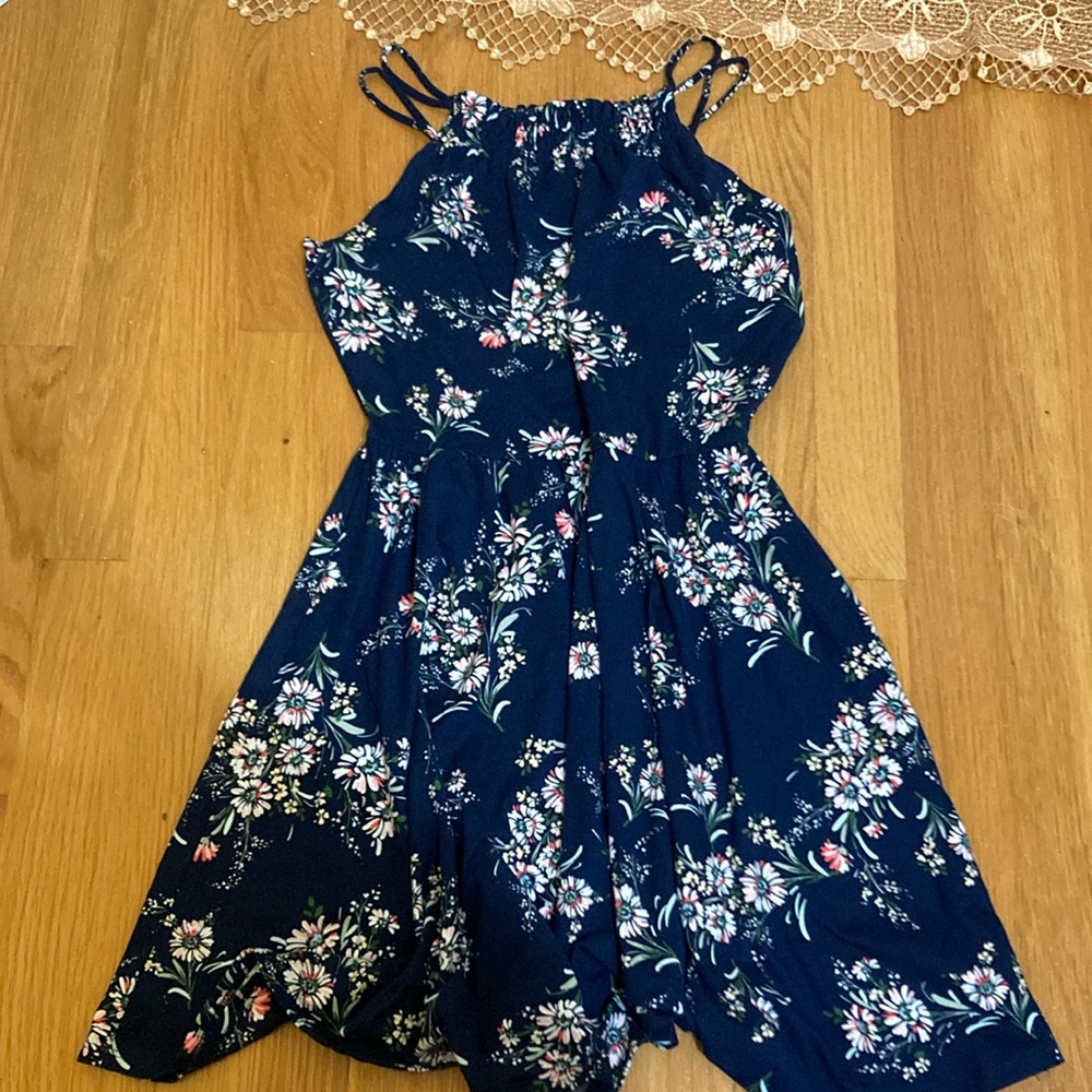 Navy Blue Floral Spring Dress